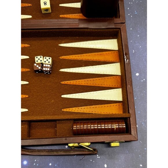 Vintage Backgammon Game Stripe Leatherette Set Briefcase Folding Travel Case - Picture 5 of 14